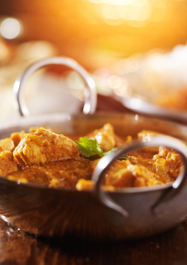 indian butter chicken curry with basmati rice